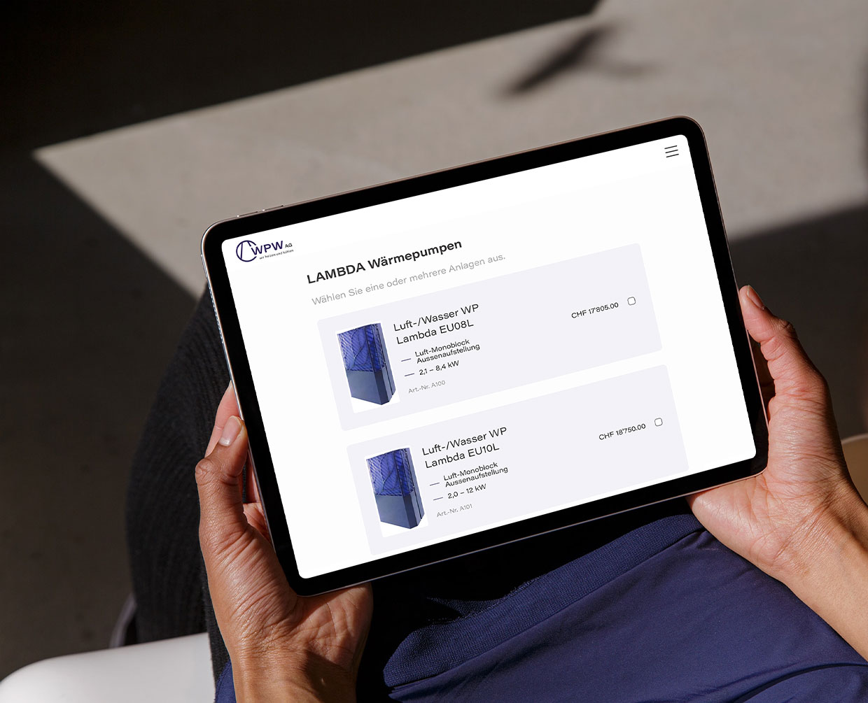 Digitale Offerte für LAMBDA Wärmepumpen auf Tablet konfigurieren