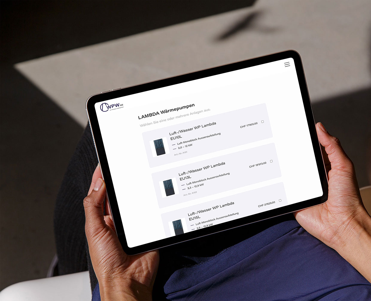 Digitale Offerte für LAMBDA Wärmepumpen auf Tablet konfigurieren